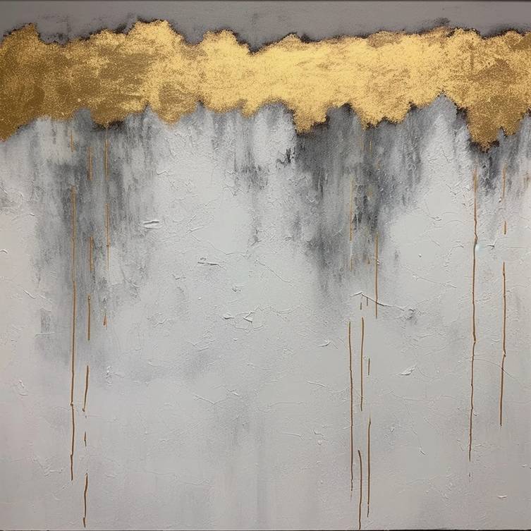 Grey Hand-Painted Leaf - big modern art for loft